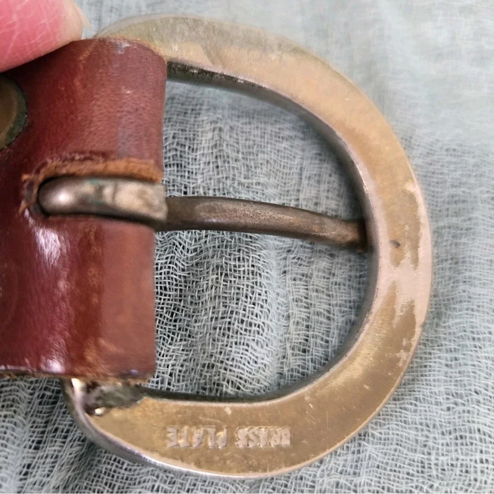 Child's Leather Belt Brass Plate Buckle  Horse Head Concho‎ Size 24
